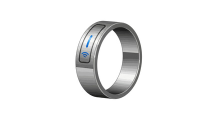 A sleek futuristic metallic ring displaying a data connection, showcasing modern wearable technology