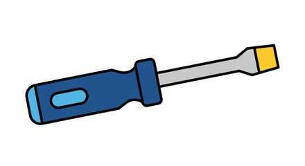 Illustration of a screwdriver with a blue handle and yellow tip lying diagonally