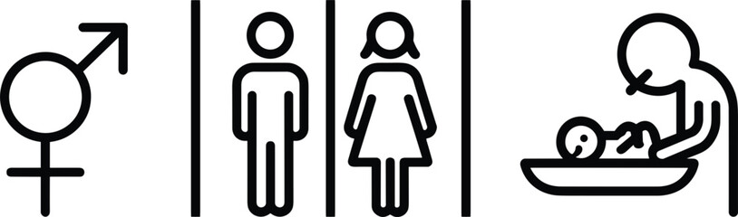 Gender Symbols and Bathroom Icons with Baby Changing Station untitled illustration
