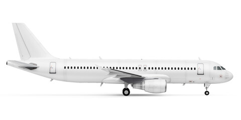 Commercial Airplane Side View — Realistic White Jet Aircraft Mockup for Branding and Design Template