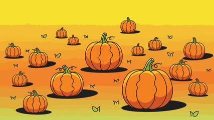Pumpkin Patch cute pumpkins, yellow-orange gradient background, black shadows