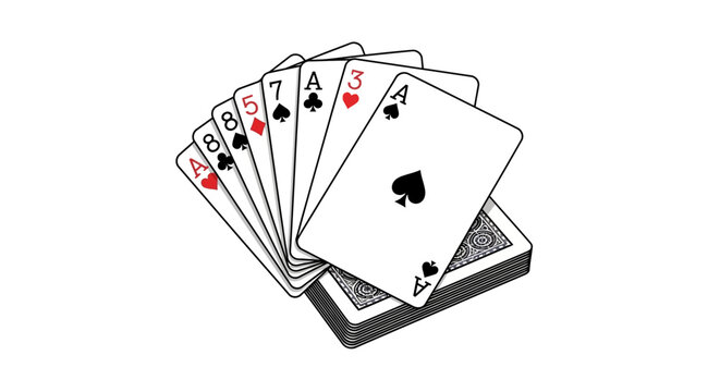 A Hand of Playing Cards Spread Out.