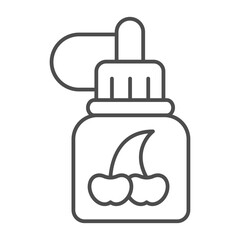 Jar of cherries thin line icon, vaping concept. Vector graphics. Filling liquid sign on white background, outline style icon for mobile or web design.