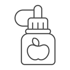 Obraz premium Jar of apple thin line icon, vaping concept. Vector graphics. Filling liquid sign on white background, outline style icon for mobile or web design.