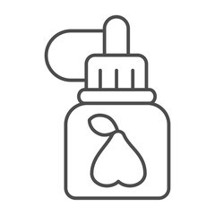 Jar with pear thin line icon, vaping concept. Vector graphics. Liquid filling sign on white background, outline style icon for mobile or web design.