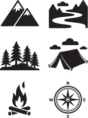 Obraz premium Adventure awaits explore nature outdoors camping icons