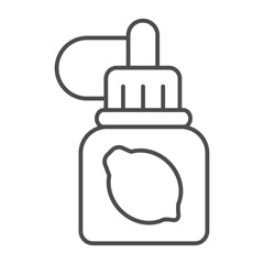 Jar with lemon thin line icon, vaping concept. Vector graphics. Liquid filling sign on white background, outline style icon for mobile or web design.