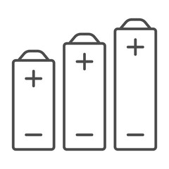 Batteries of different capacities thin line icon, tech concept. Vector graphics. Battery sign on white background, outline style icon for mobile or web design.