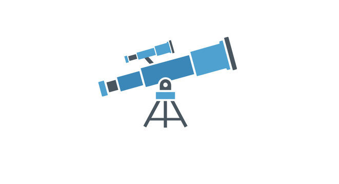 Illustration of a blue astronomical telescope for observing celestial objects concept