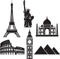 Obraz premium World landmarks travel icons silhouette collection