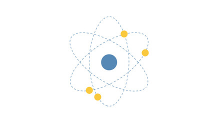 Stylized atom illustration with orbiting electrons against a clean background for scientific