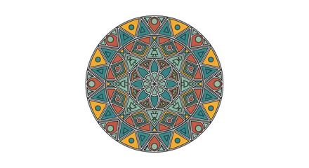 Intricate geometric mandala design with a harmonious color palette and balanced symmetry featuring