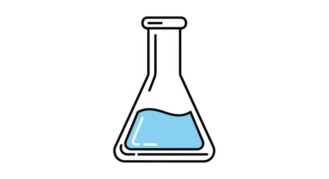 Erlenmeyer flask with blue liquid illustration for scientific laboratory research and experiments