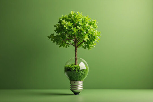 Green energy concept - green tree growing out of a bulb