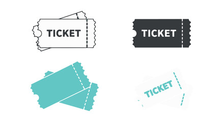 Collection of ticket icons in various styles and colors, isolated on transparent background