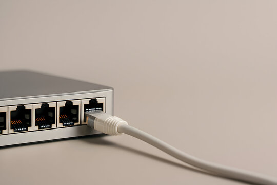 Ethernet Cable Plugged into Network Switch &ndash; Close-Up