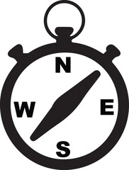 Black Compass Icon Styled as a Pocket Watch with North South East West Directions - Navigation, Exploration, Timing, and Guidance Vector