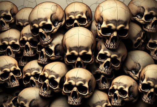A Pile Of Skulls Human Skulls With Many Shaped Background Tattoo Hand Drawing Vectors Art Lines - Powered by Adobe
