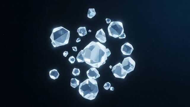Abstract cluster of shimmering geometric crystals floating in dark space