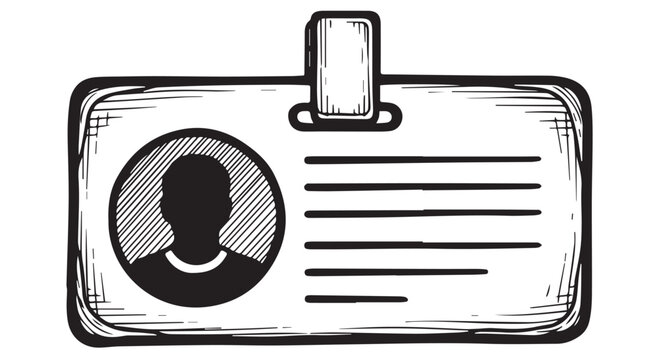 Hand drawn id card with silhouette of person and lines for text, isolated on transparent background