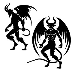 Dark Fantasy and Horror Creature Demon Silhouette Set Flat Vector Illustration