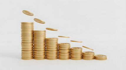 Falling gold coin stacks symbolize financial loss and economic downturns in modern markets