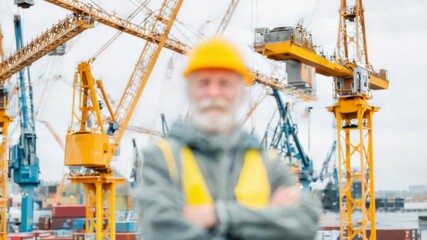 Elderly construction worker shares his experience on a busy construction site
