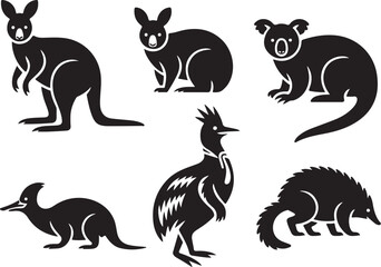 Iconic Australian animals in stylish black silhouette design