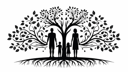 Cherished family bond represented by a beautiful family tree, symbolizing growth, roots, and enduring legacy for generations to come, perfect for genealogy