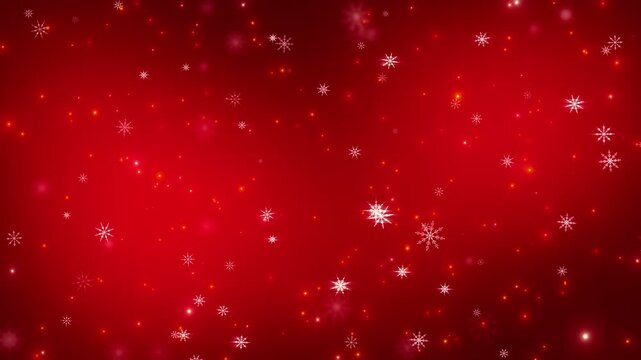 red christmas background with snowflakes and golden shiny stars animation, winter holiday and new year social media motion background