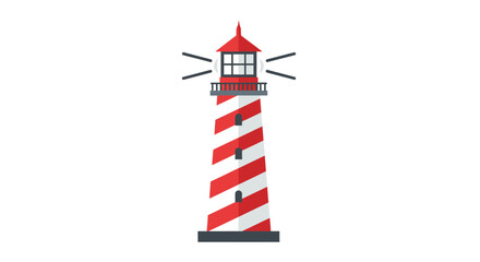 Iconic lighthouse illustration with red and white stripes against a bright backdrop creating a