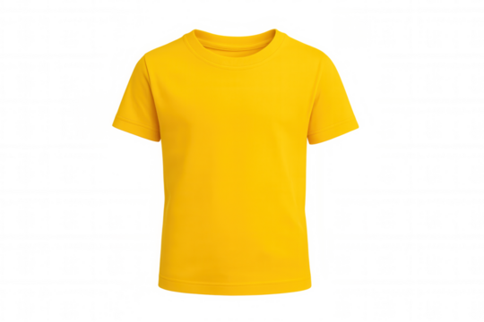 Yellow plain kids t-shirt mockup with short sleeves and crew neck, perfect for garment design presentation