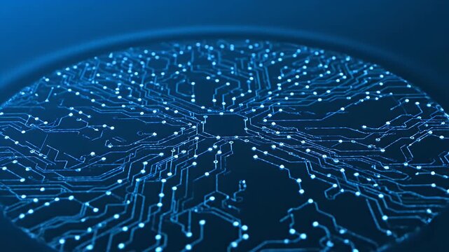 Abstract Circular Circuit Board Design Illuminated In Cyan Blue With Futuristic Technological Theme