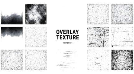 Vector art of collection of grunge overlay textures featuring distressed effects, noise patterns, and vintage style, perfect for adding depth and character to designs