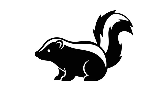 A minimalist illustration of a skunk featuring bold black and white contrast depicting the unique