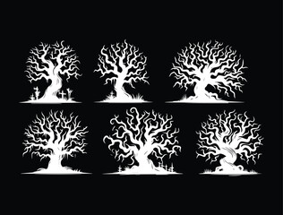 Beautiful Black Tree Vector with Sharp Branches and Artistic Balance