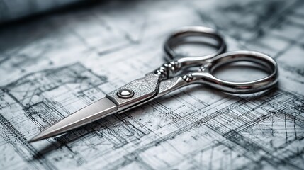 Elegant vintage scissors resting upon architectural blueprints showcase precision and design expertise beautifully