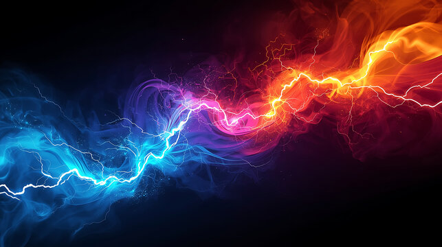 Abstract Digital Art of Electric Blue and Red Lightning Energy