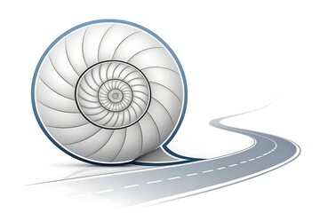 Obraz premium Abstract spiral shell structure emerging from a winding road representing growth and journey