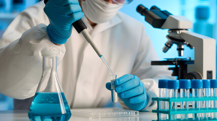 Scientist carefully conducting medical research in a laboratory with modern equipment, advancing science