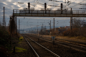 Budapest, Hungary - February 1, 2025: Industrial landscapes of Budapest with railway tracks