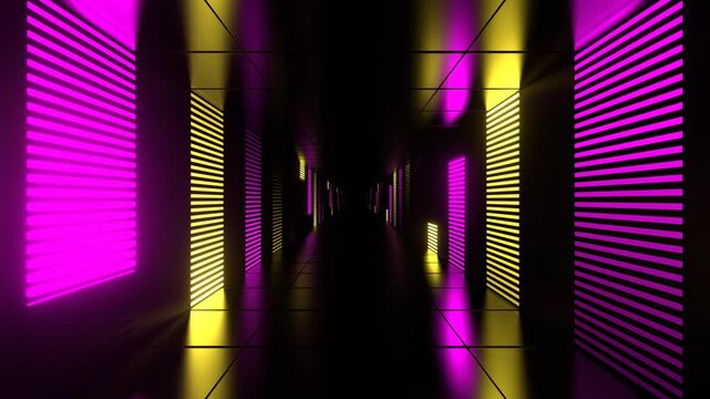 Pink and Yelliow Neon Light Futuristic Dark Tunnel Background VJ Loop in 4K
