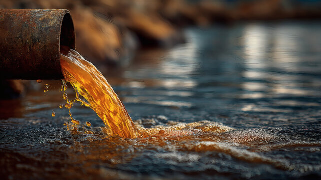 Industrial waste pollution in river water with toxic chemicals.