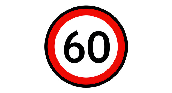 Circular road sign displaying the number 60 in black with a red border, indicating a speed limit.