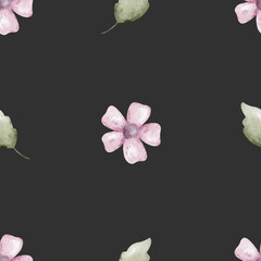 Hand-painted pink watercolor flower pattern on black background