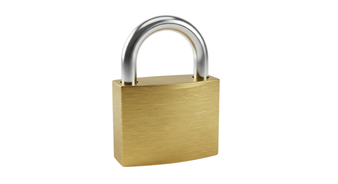 Secure Gold Padlock Symbol of Safety and Protection on Clear Background