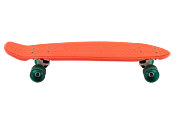 Red skateboard with green wheels design element