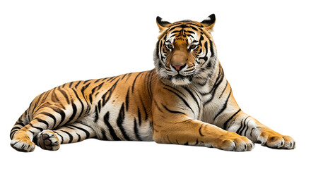 Obraz premium Majestic Tiger Resting Peacefully in its Natural Habitat, A Symbol of Strength and Beauty