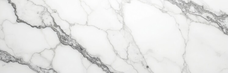 Obraz premium White marble surface with elegant grey veining. Smooth stone slab provides natural texture for interior design, flooring, or countertops. Luxury abstract pattern suitable for backgrounds.