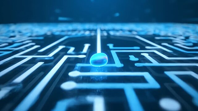 Abstract 3D Render of a Luminous Sphere Navigating a Blue Maze Concept of Problem Solving and Strategic Journey